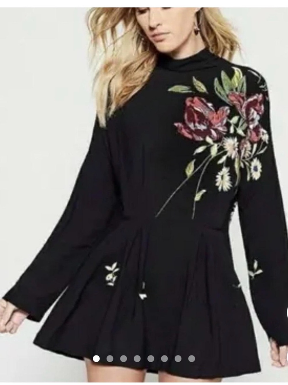 Free People Gemma Printed Black Floral Tunic Size S
